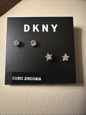 DKNY Clear and Gold Star & Round Stud Earring Set